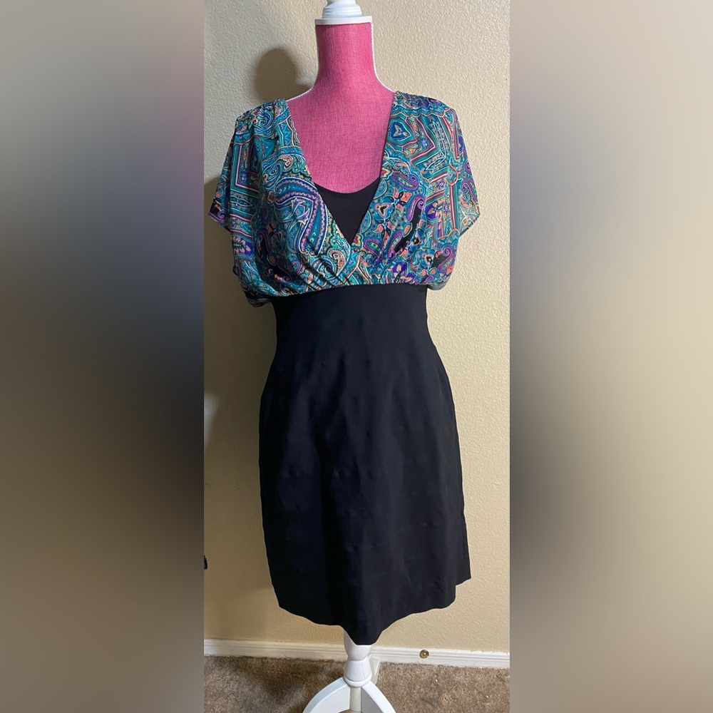 Nicole by Nicole Miller Black and Blue Paisley Mini Dress